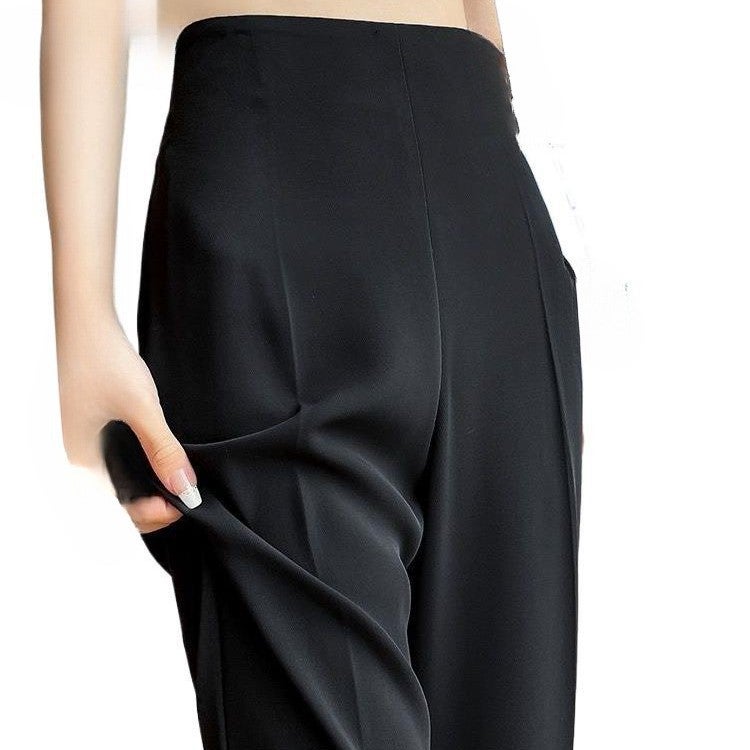 Casual Suit Pants For Women, , Petite Narrow Black Wide-Leg Pants With Side Zipper, High-Waisted, Slimming, Drapey, Flared Pants - Image 5